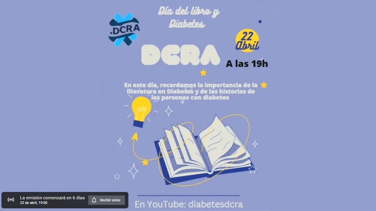 {'en': 'Live session for World Book Day and Diabetes!(April 22 at 7:00 p.m. on YouTube)', 'es': '¡Sesión en directo por el día mundial del libro y la diabetes! (22 de Abril a las 19:00 h. en Youtube)'} Image