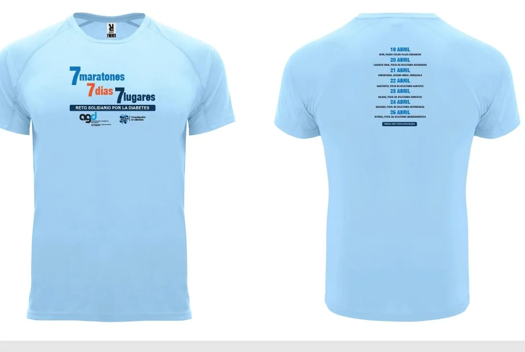 {'en': 'Solidarity T-shirt 7 Marathons for Diabetes', 'es': 'Camiseta solidaria 7 Maratones por la Diabetes'} Image