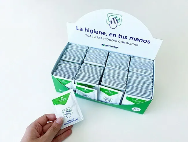 {'en': 'Hand hygiene wipes', 'es': 'Toallitas higiene manos'} Image